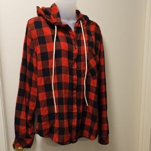 Red and Black Checkered Hoodie Shirt
